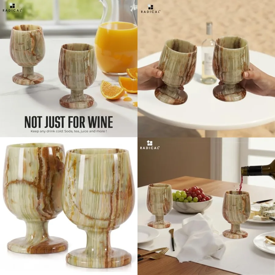Marble Wine Glasses Set 5 Inch Onyx Elegant Drinking Glasses for Fine Wine, Ideal Red and Wine Glassware For Home Decor