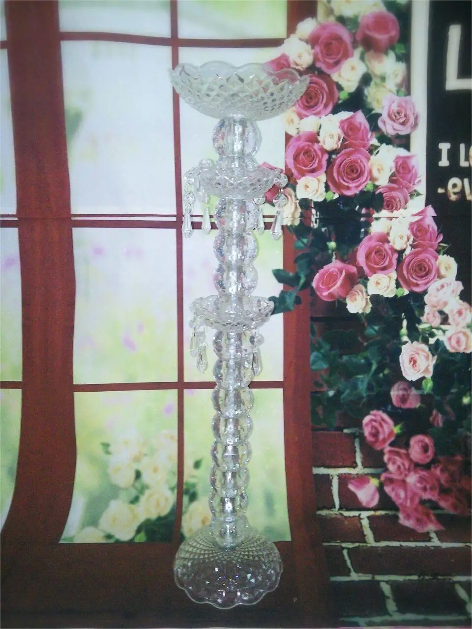 

1 lot=10pcs! New arrival 60cm tall Acrylic wedding candle holder with crystal pendants party event candle holder centerpiece