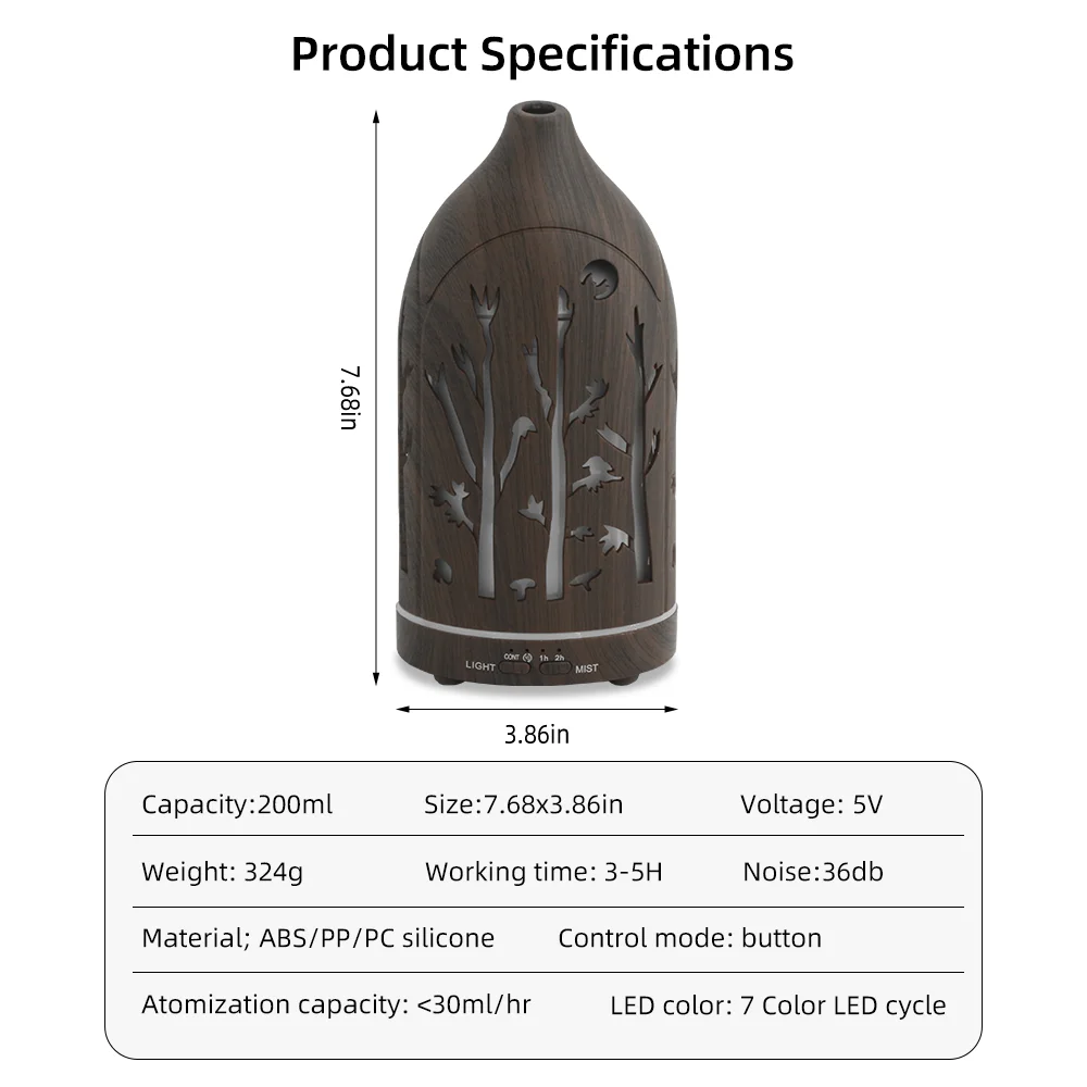 Ultrasonic Essential Oil Diffuser with Auto Shut-Off 7-Color LED Quiet Operation for Home Office Yoga & Spa