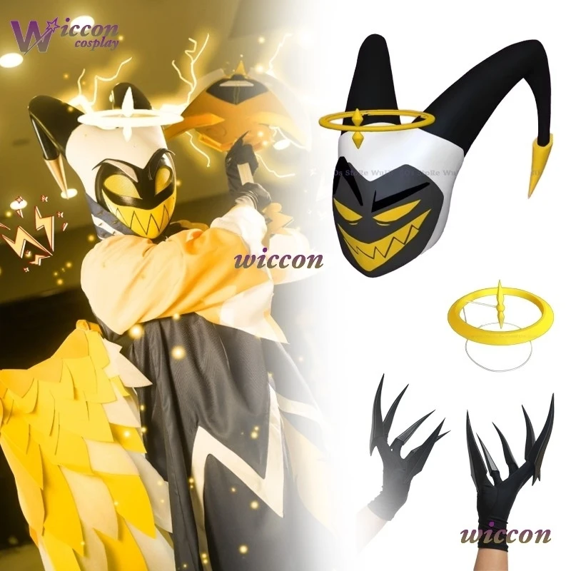 Hasbin Adam Cosplay uñas peluca Anime Hotel primer hombre Ángel Halo máscara Cosplay fiesta de Halloween hombres adultos disfraz Adam casco