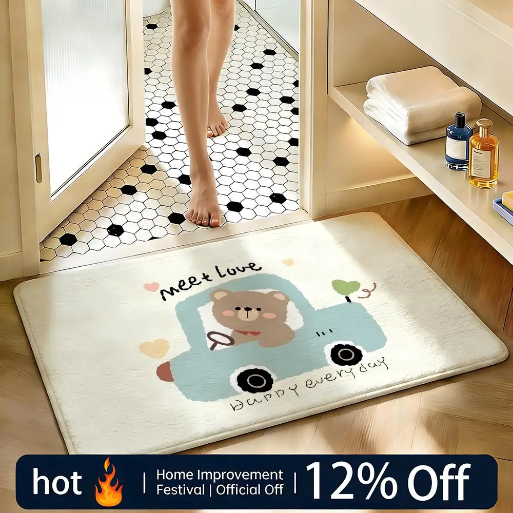 Soft Absorbent Non-Slip Rug Character Bear Driver Floor Mat Home Decor Doormat Bedroom Floor Mat Shower Carpet