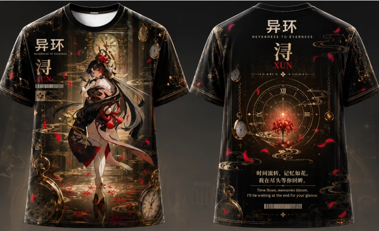 Unisex Neverness to Everness Xun Game T‑Shirt 3D Sublimation Print Anime Character Short Sleeve Loose Street Tops