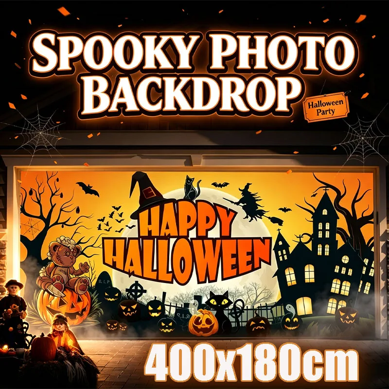 Halloween Backdrop Banner Tapestry, Scary Hanging Cloth for Garage Door Wall Decor, Indoor Outdoor Home Party Scene Setup