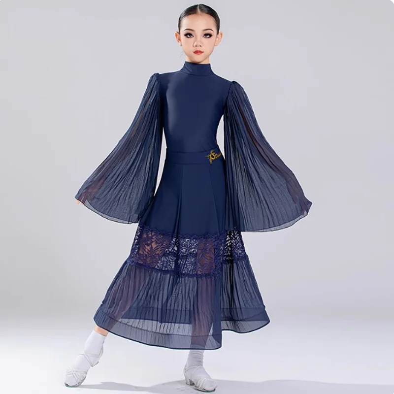 Kinderen Meisjes Moderne Dans Jurk Training Nationale Standaard Competitie Ballroom Prestaties Danskleding Beoordeling Grote Mesh Rok