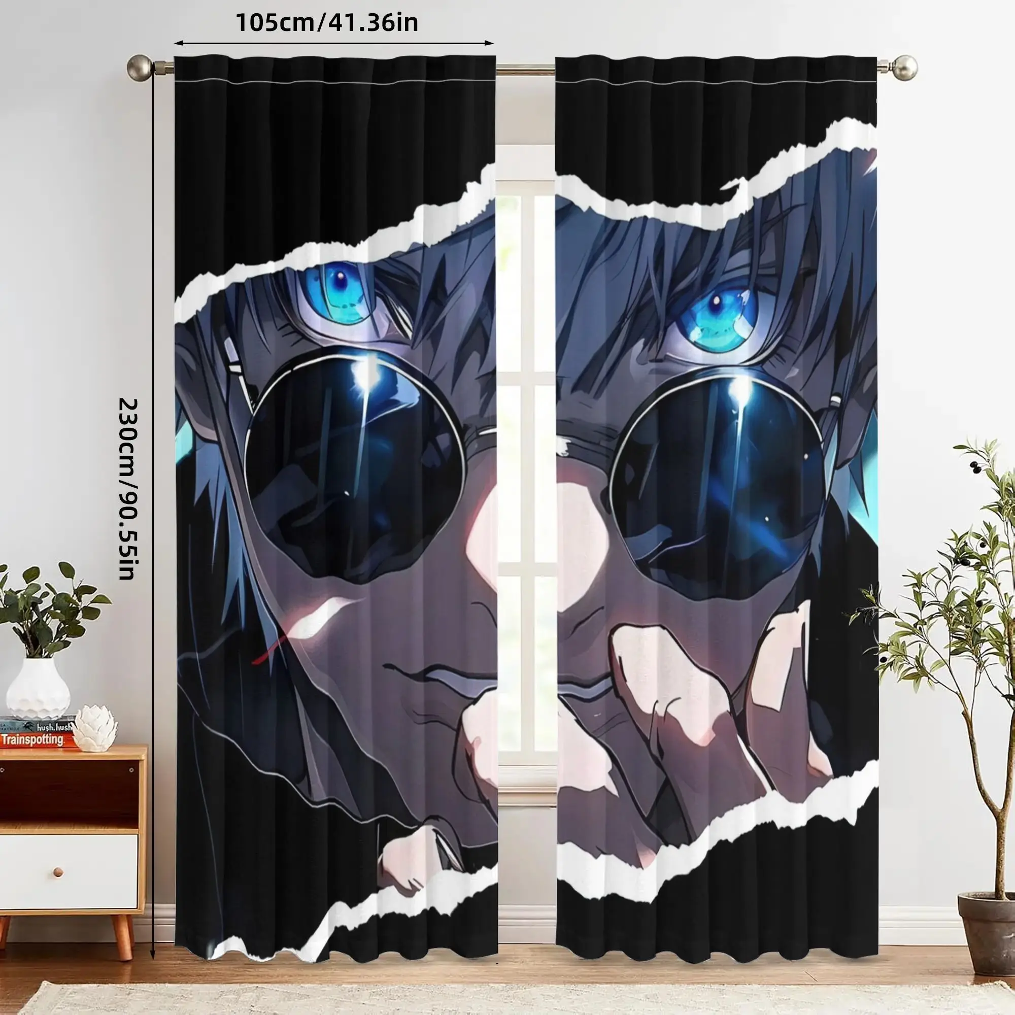 2PC Japanese Anime Bold Vintage Character Art Pattern Blackout Polyester Curtains Eyelet Top for Bedroom Living Room Home Decor