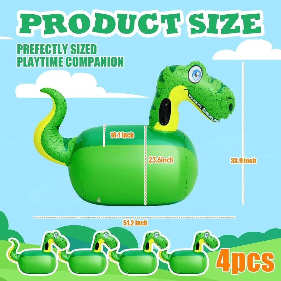 4 قطع لعبة قفز ديناصور عملاقة قابلة للنفخ مقاس 51 بوصة للركوب على الحارس لهدايا حفلات أعياد الميلاد تدعم ما يصل إلى 250 رطلًا مشرق C