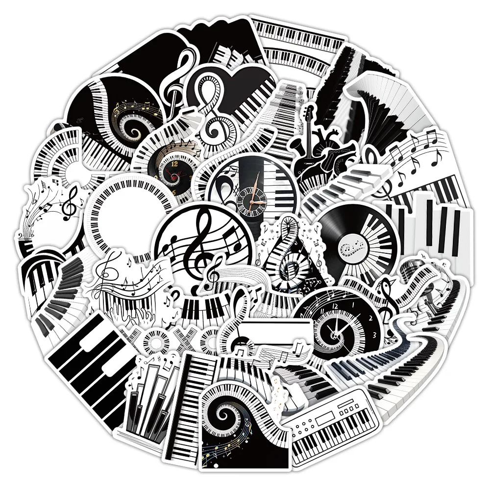Pegatinas de grafiti para teclas de Piano en blanco y negro, calcomanía creativa de dibujos animados, equipaje DIY, teléfono, guitarra, nevera, juguetes clásicos para niños, 10/50 Uds.
