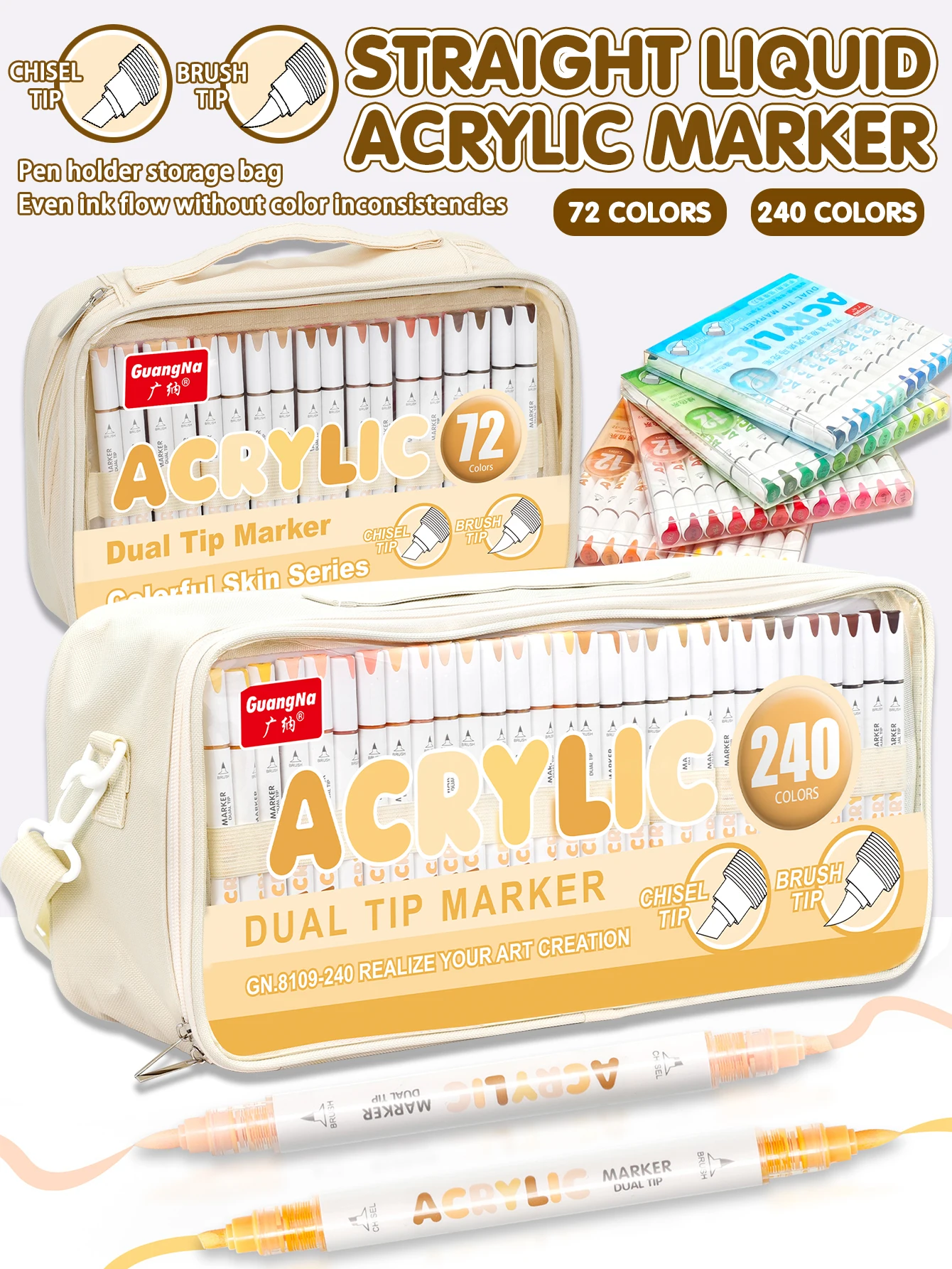 

240/72/12 Colors GuangNa Dual Tip Marker Direct Liquid Marker Pen Set Student DIY Hand Drawn Graffiti Art Acrylic Paint Pens