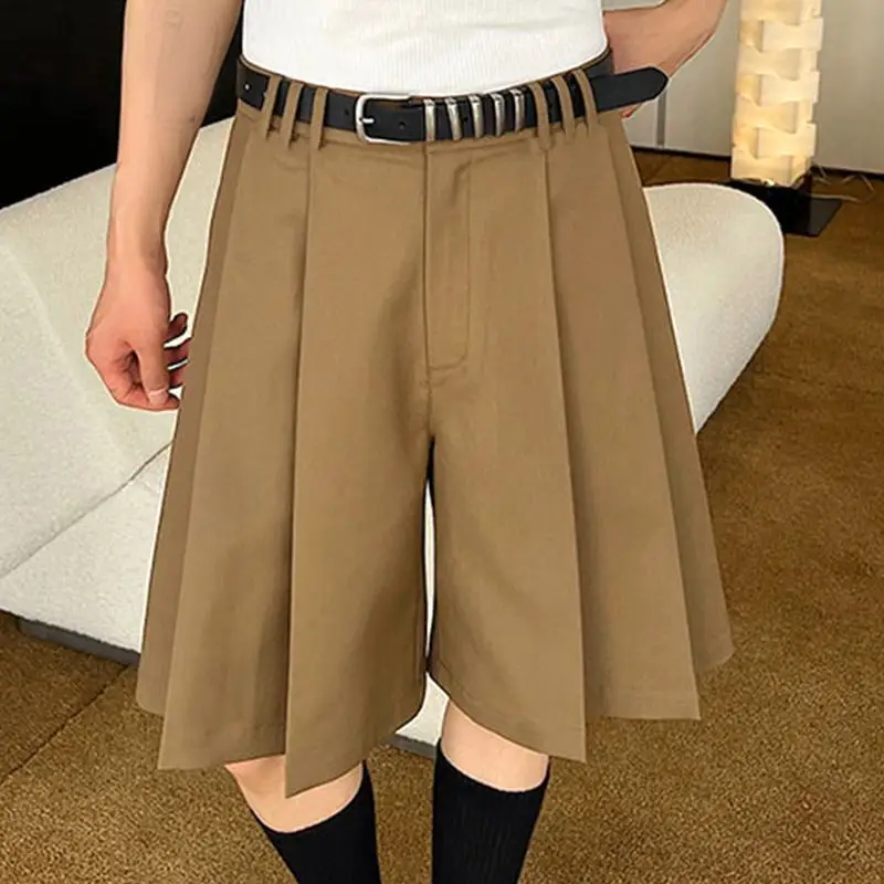 LUZHEN 2024 Stylish Pleated Plain Loose Five Point Pants Original Stylish Elegant Street Korean High Quality Male Shorts LZ4237