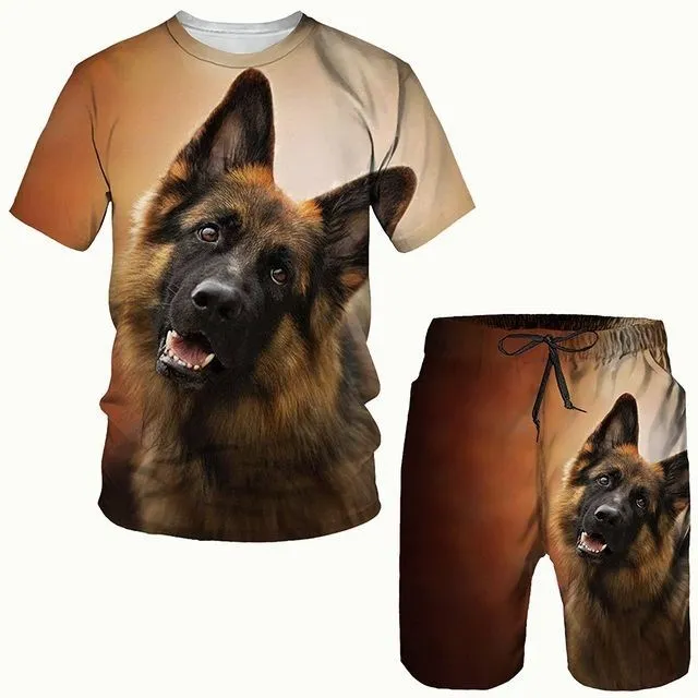 Nuevo traje para perro mascota con estampado 3D, camiseta y pantalones cortos para hombre, conjunto de ropa deportiva, chándal de verano con cuello redondo, ropa fresca de manga corta