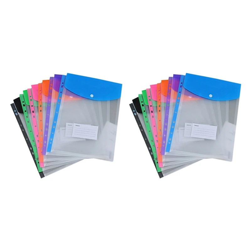 NEW-Binder Pocket Organizer Folders, 12 Pack Expandable Folders Plastic Envelopes Binder Folders For 2/3/4 Ring Binder