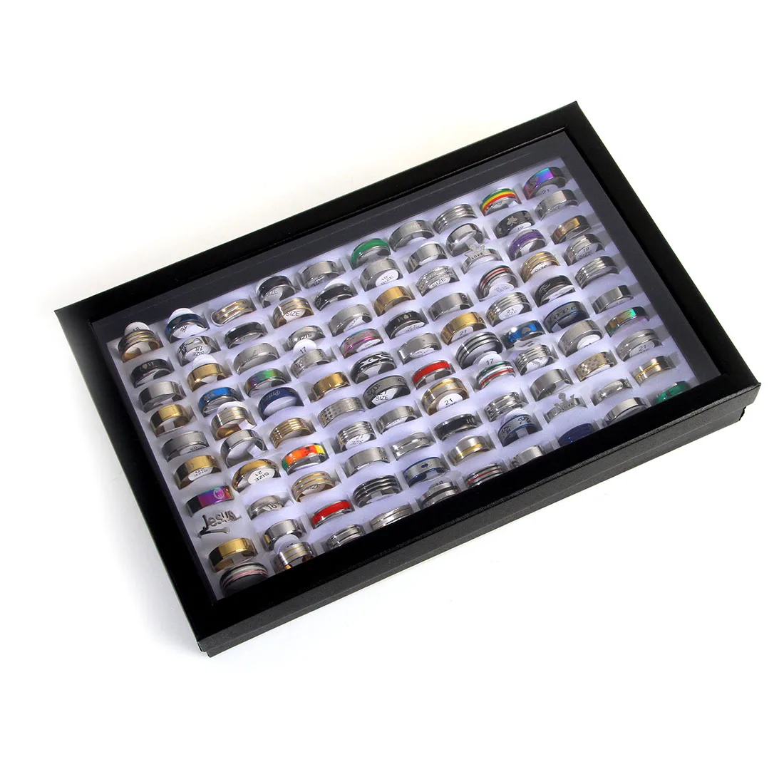 100 قطعة خواتم مختلطة بالجملة مجموعة خواتم إصبع السائبة للرجال والنساء هدية عيد ميلاد مجوهرات مع صندوق #2