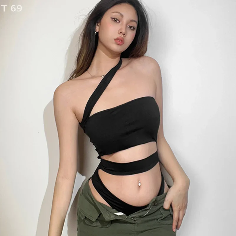 

Women's Hollow Out Niche Design Sexy Jumpsuit European Style Spicy Girls Wear Cross Shoulder Hanging Neck Deconstruction Top