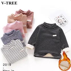 Winter Children Bottom Plus Velvet Girls Shirts Warm Tops For Boys Children Thermal Underwear Stripe Baby Tees Clothing