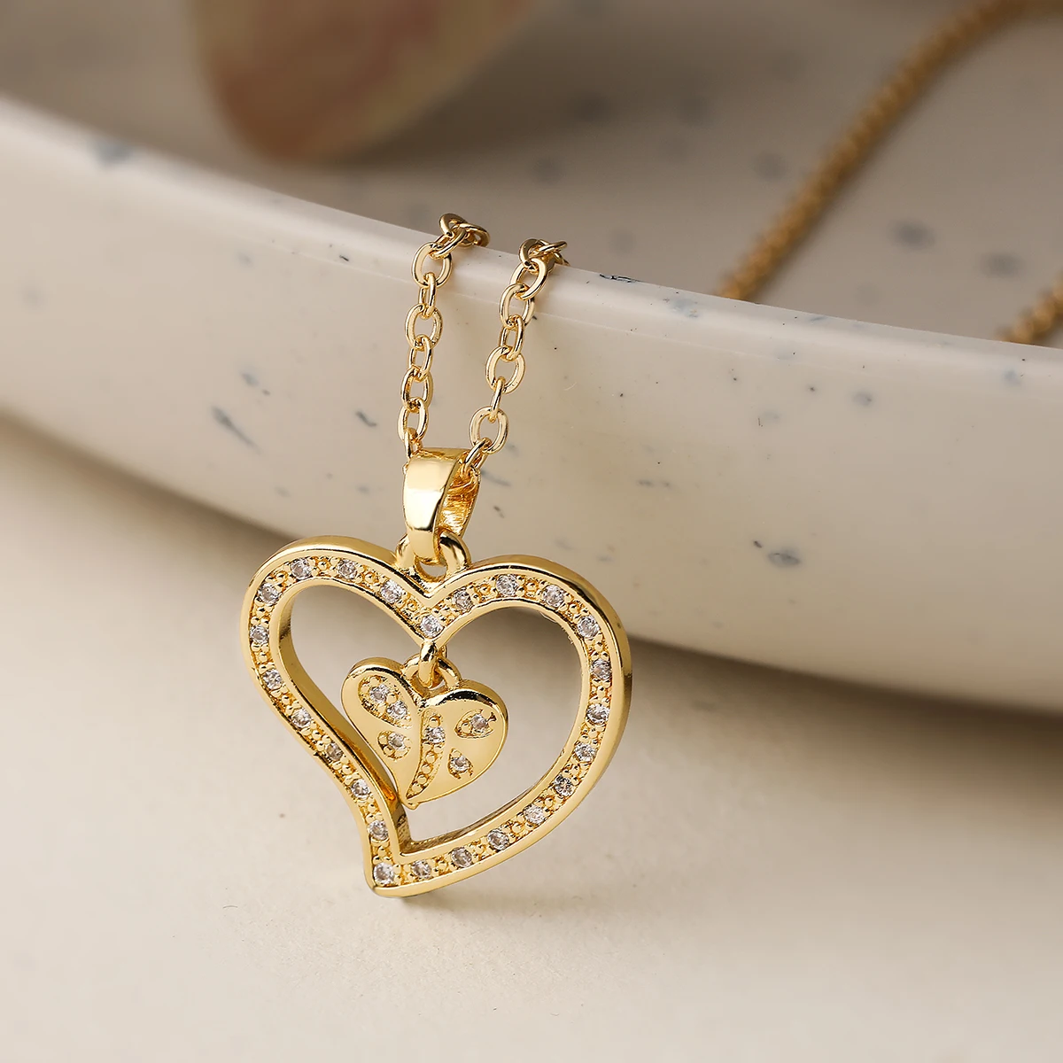 Mafisar Non-Fading Gold Color 316L Stainless Steel Party Jewelry Shiny AAA CZ Zircon Heart Pendants Necklaces For Women