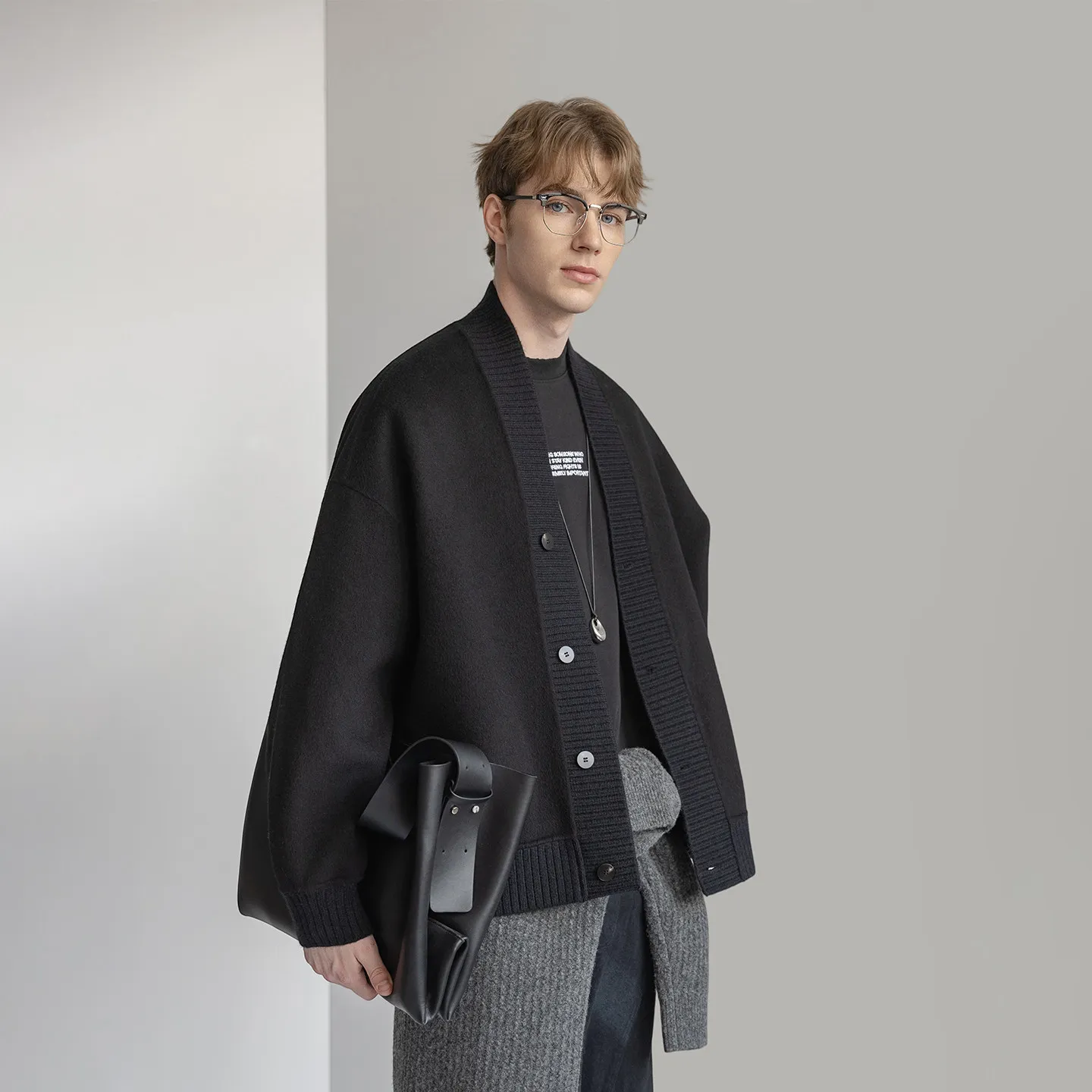 Wool Blend Woolen Coat Winter Fashion Short Double-Sided Chinese Style Open Cardigan Men's Fashion Outerwear Korean Style