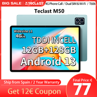 Teclast M50, (6 + 6)Max.12GB RAM 128GB ROM, 10,1 inch TDDI, UNISOC T606, 8 cores, Android 13 tablet PC, Mali G57 GPU, networks and calls 4G, dual WiFi GPS dual SIM card slots 13MP + 5MP