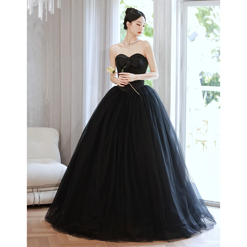 

Элегантное вечернее платье Ele Bla без бретелек для женщин, роскошное бальное платье в корейском стиле, сексуальное и шикарное, длинное.