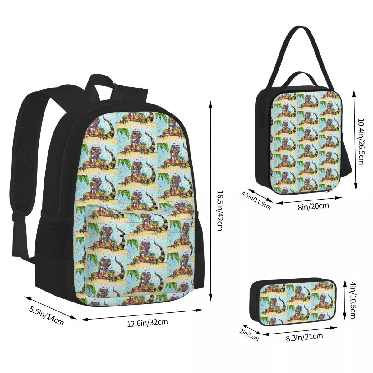 Conjunto de três peças de mochila dos desenhos animados para meninos e meninas, saco de dormir, lancheira, bolsa de caneta, mochilas para animais na praia, mochilas escolares