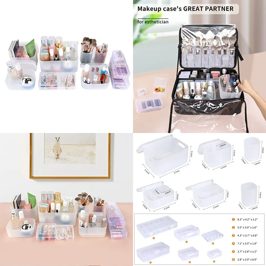

Makeup Organizer Case, Stackable Clear Makeup Organizer Holder, Multi-size Makeup Case Vanity Storage Holder Set for Makeup, Je