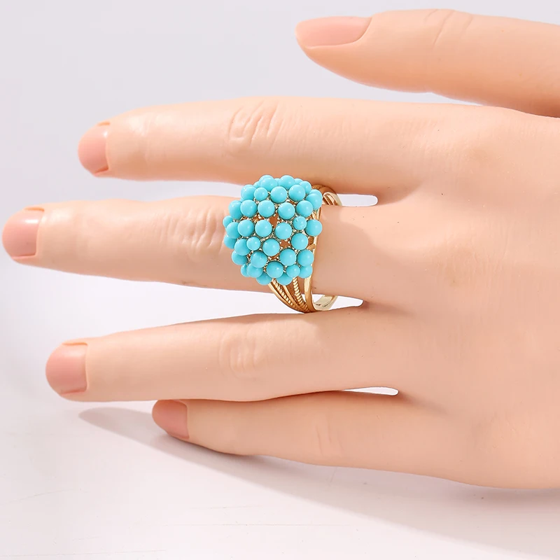 Vintage-Ring für Damen mit eingelegtem blauen Stein, ethnische Goldfarbe, geometrisch, hohl, für den Alltag, Party-Schmuck, Jubiläumsgeschenk – Detail 1