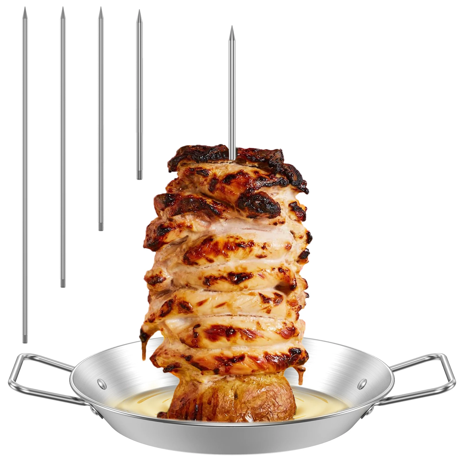 Edelstahl Vertikalspieß mit 3/5 Ersatzspitzen Shawarma-Spießständer Vertikaler Kebab-Grillrost Grillzubehör
