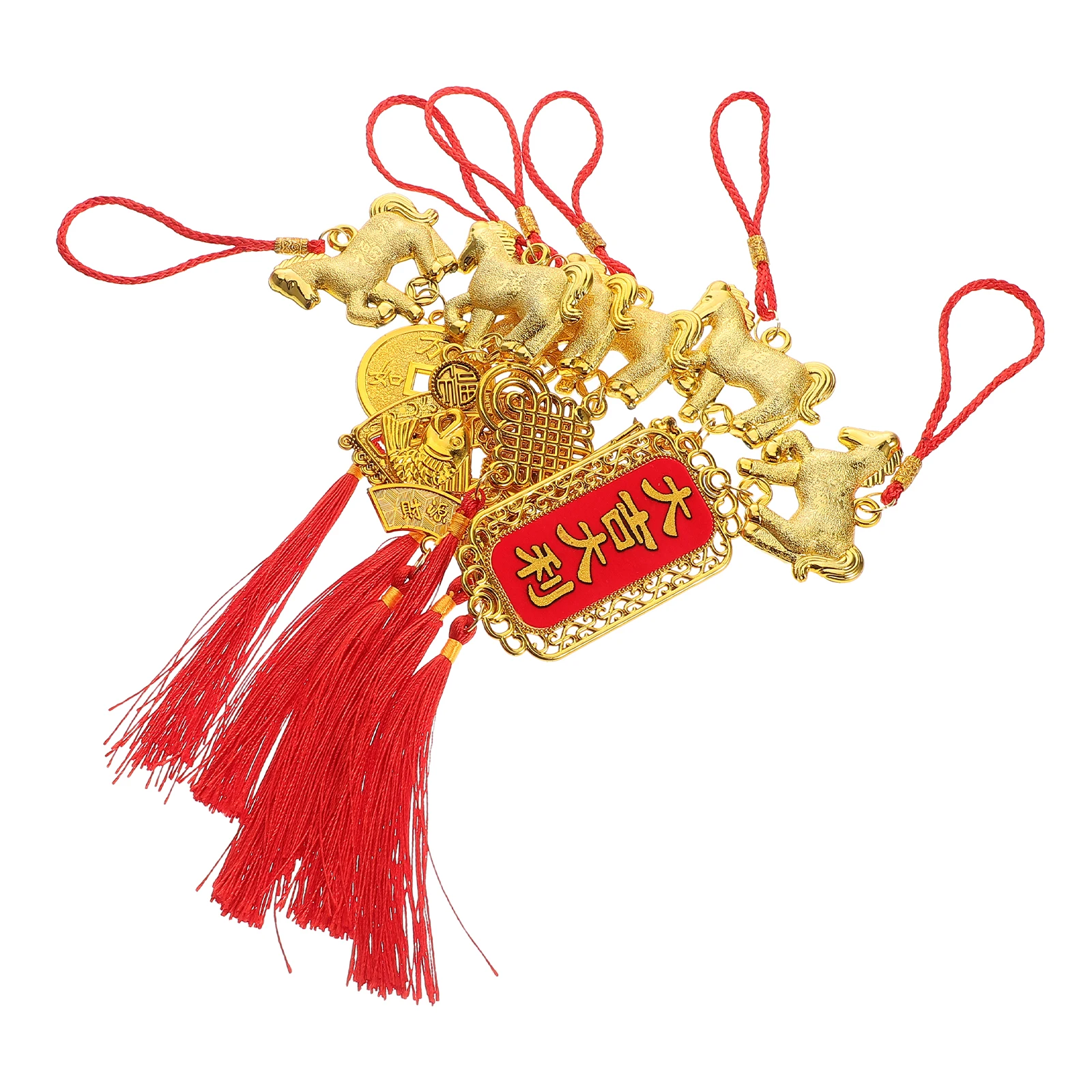 

6Pcs Chinese New Year Year of The Horse Tassels 2026 Feng Shui Zodiac Pendants Hanging Ornaments Spring Festival Bonsai Tree