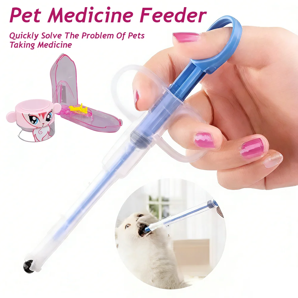 Pet Medicine Feeder, Portable Cute Animal Pill Crusher, Press-Type Feeding Stick for Dogs & Cats, Pet Medication Care Tool