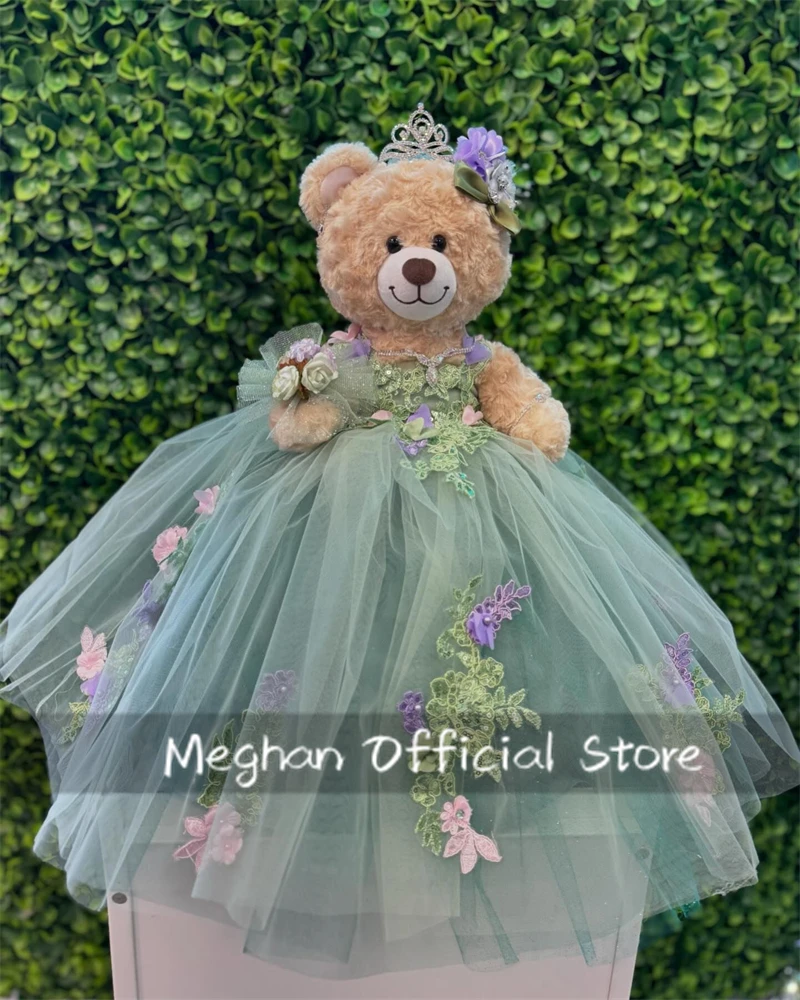 Green Special Link Sweetheart Personalized Quinceanera Teddy Bear With Dresses Beaded Applique Mini Quinceanera Dress Customized