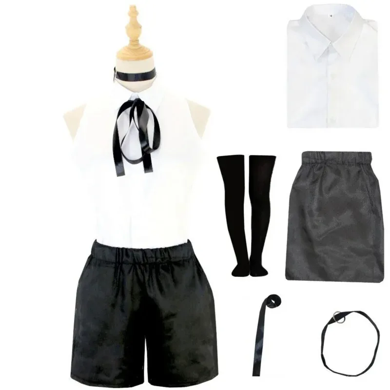 A Litter Of Bears Anime Chainsaw Man Reze Cosplay Costume Shirt Outfits Tie Short Neck Ring Wig Halloween 2025 New