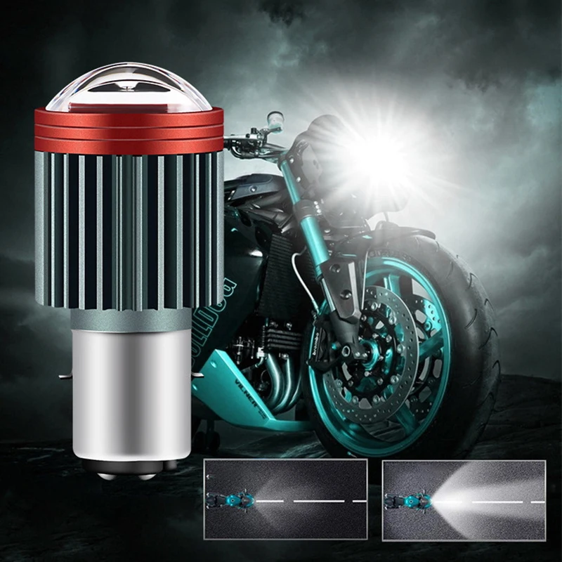 1Pcs LED Lights H4 H6 Moto Headlight Bulb Double Fisheye Convex Lens Hi Beam Low Beam Scooter Motorbike White Yellow Lamp