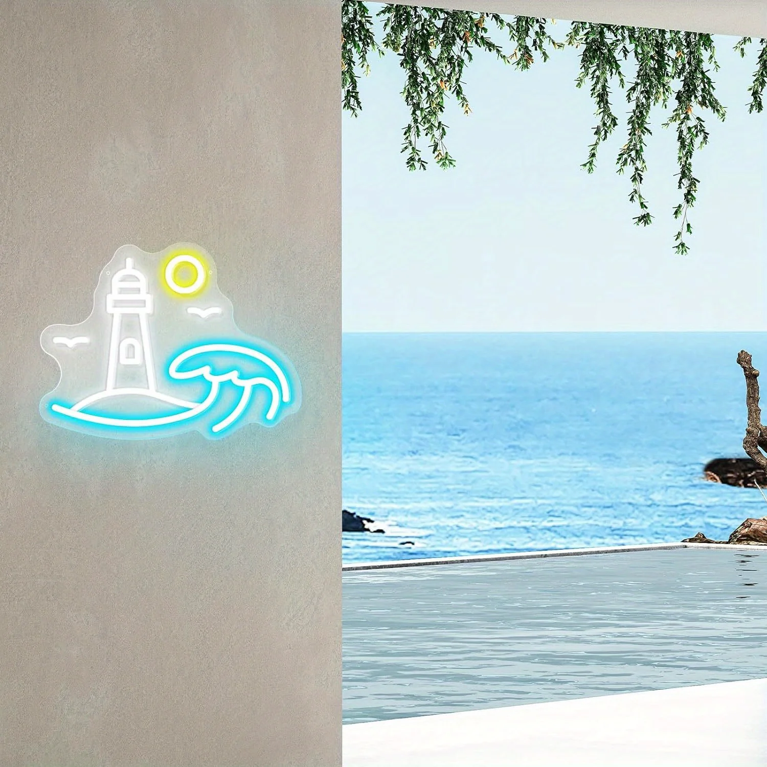 Lighthouse Neon Sign LED Neon Light Sign for Ocean Theme Pattern Kids Room Living Room Party Club Shop Decor Gift for Family