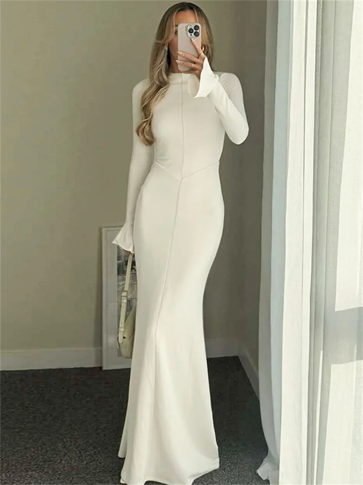 

Tossy Fashion Elegant Slim Long Dress Women's Solid High Waist Commute Autumn 2025 Flared Sleeve Party Dress Female Maxi Dress