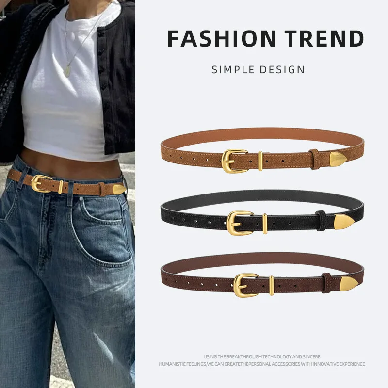 

Fashion Frosted Velvet Faux Suede Genuine Leather Corset Female Cummerbund Coat Waistband Dress Decration Narrow Belt Women's