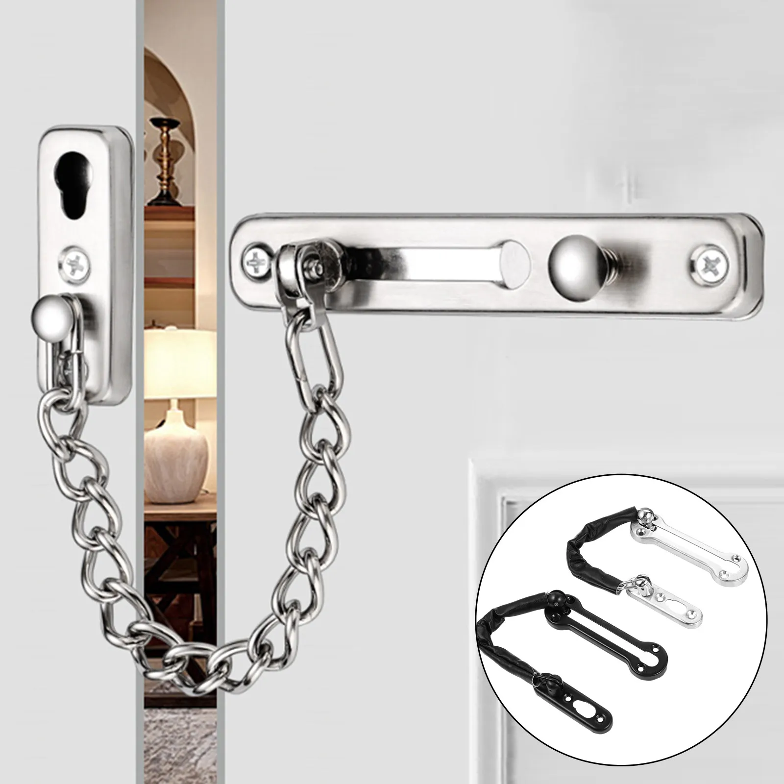 

Комплект из 2-х цепных замков-фиксаторов для дверей из нержавеющей стали, защита от взлома, для дома, отеля, вентиляции, контроля посетителей, защиты детей