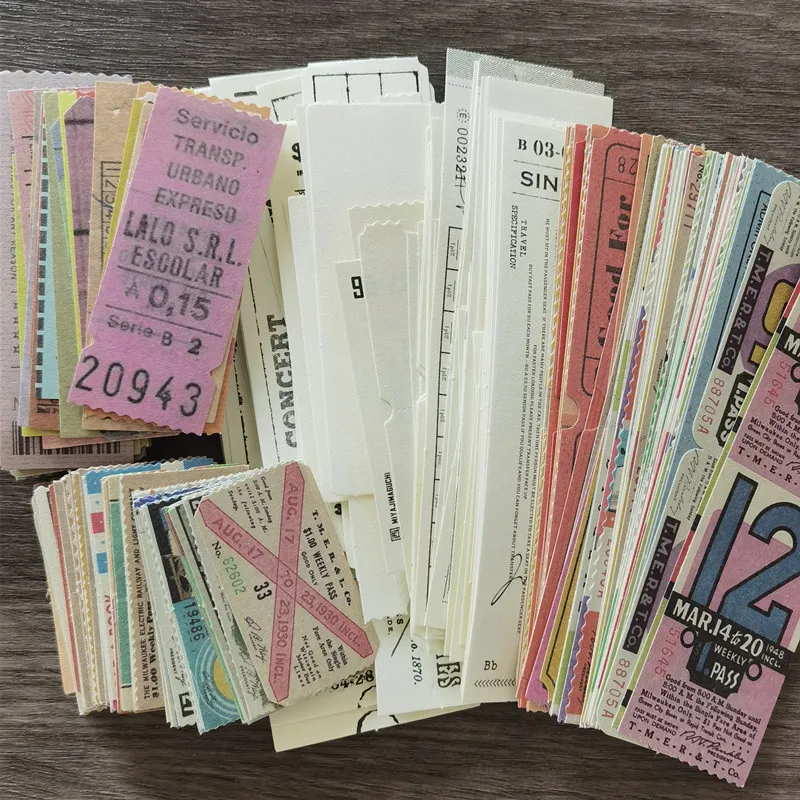 400 Pcs Vintage Time Ticket Collection Record Bills Large Pack Sticker Junk Journaling Scrapbooking Decoration Material Paper