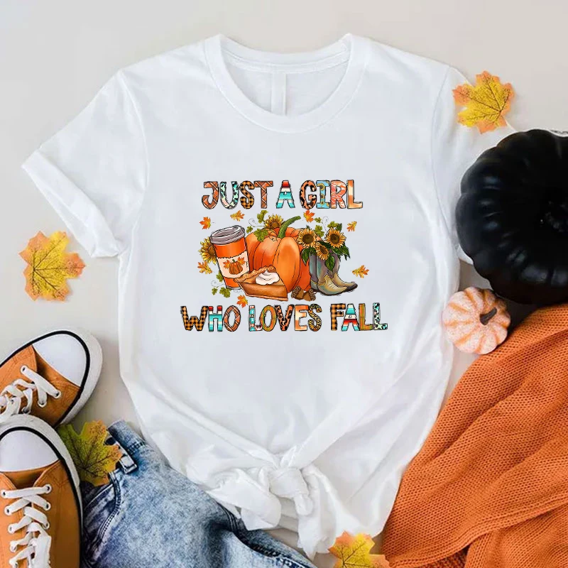 

Funny Just A Girl Who Loves Fall Printed Shirt Women'S Casual Personality T-Shirt Unisex Summer Cute Just A Girl Who Loves Fall