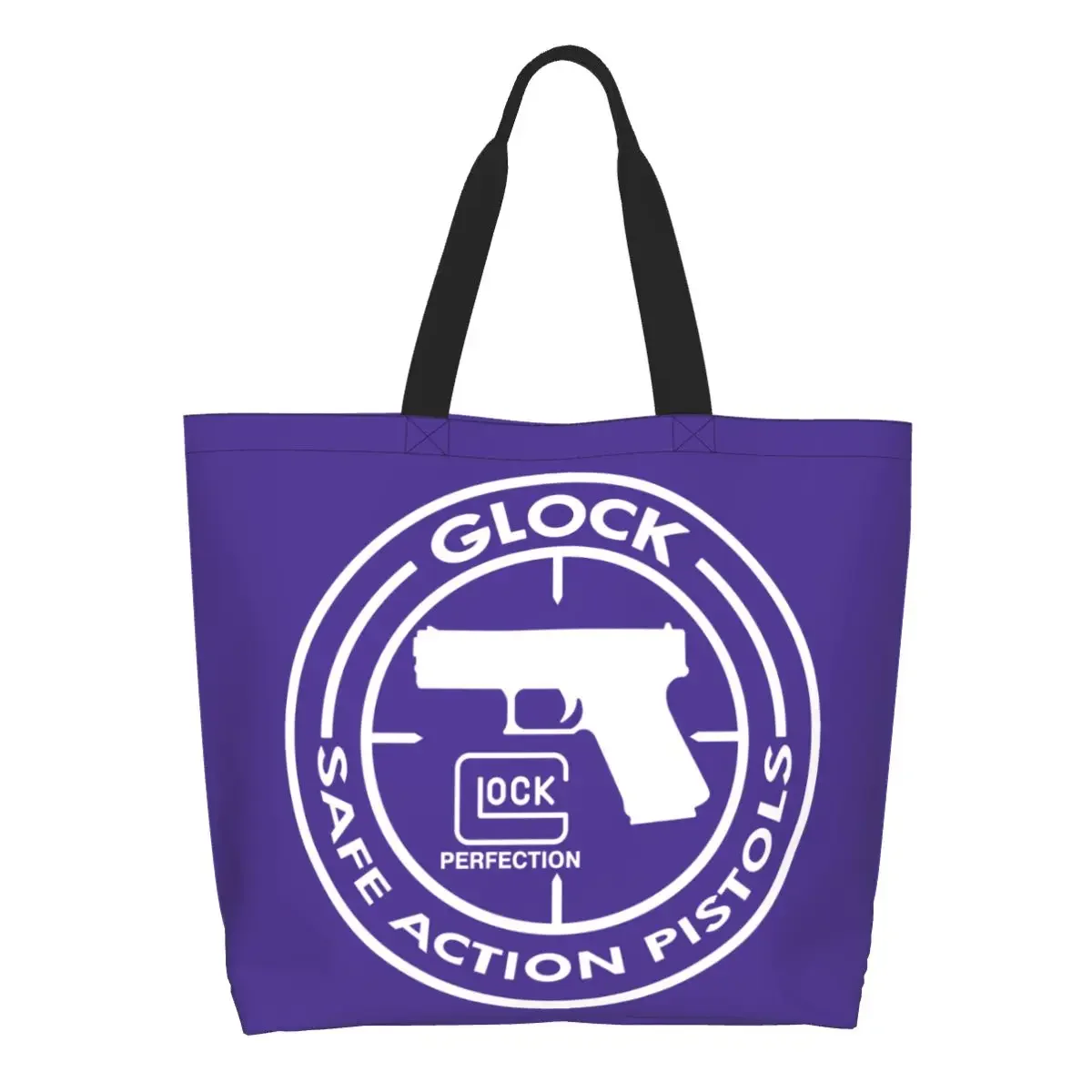 Glock Groceries Tote Shopping Bags Women Cute USA Handgun Pistol Logo Canvas Shoulder Shopper Bags Big Capacity Handbag