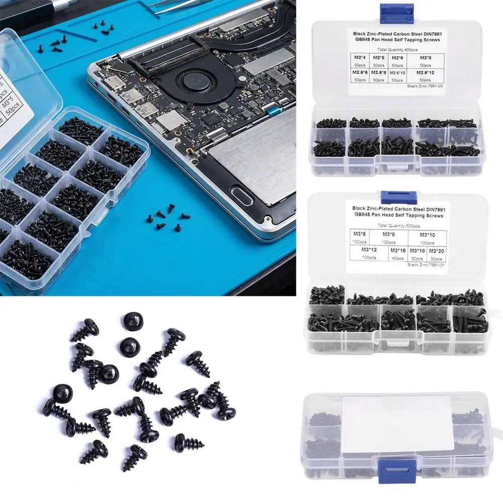 400pcs/500pcs Cross Recessed Head Self Tapping Screws Carbon Steel Cross Drive Computer Screws Button Head Black Finish