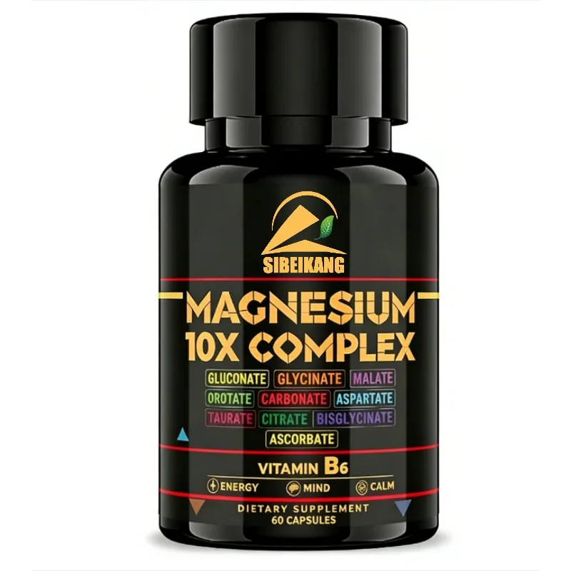 Complejo de magnesio 10X - glicina, gluconato, malato, orotato, carbonato, aspartato, taurina, citrato, diglicinato, vitamina B6