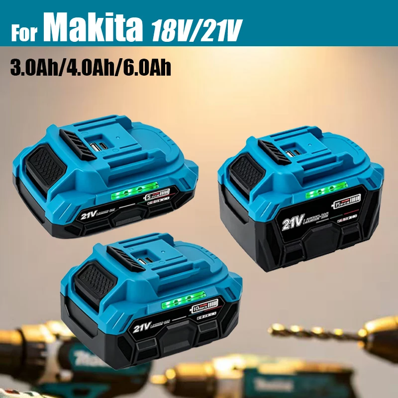 Li-ion 21V 3/4/6Ah Replacement Battery for Makita Power Tools, Type-C Fast Charge with BMS Protection, High Capacity