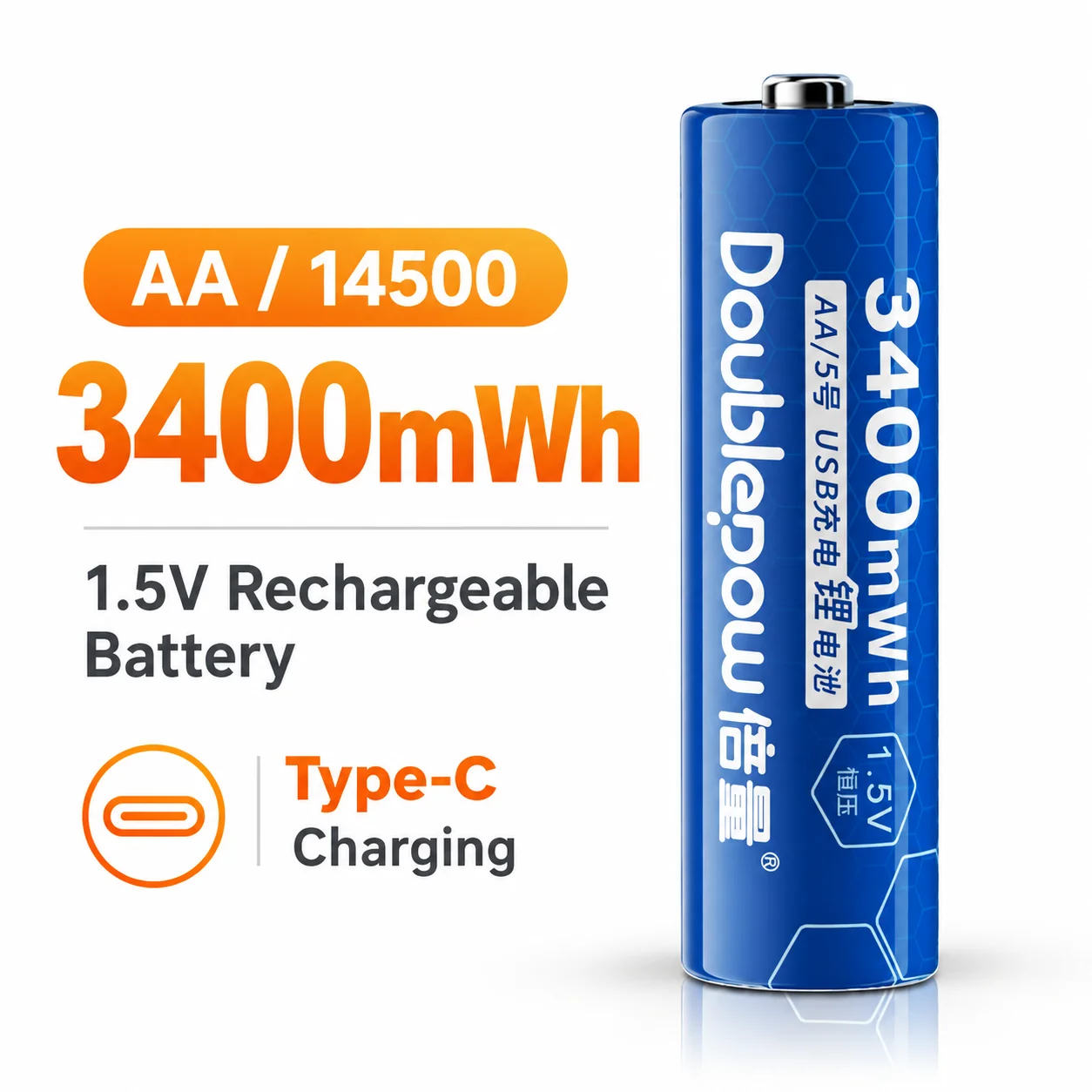 1.5V 3400mWh AA 14500 Type-C Rechargeable Lithium Battery USB Charging Cell for Remote Control Mouse Toys 1/2/5/10/20/50PCS