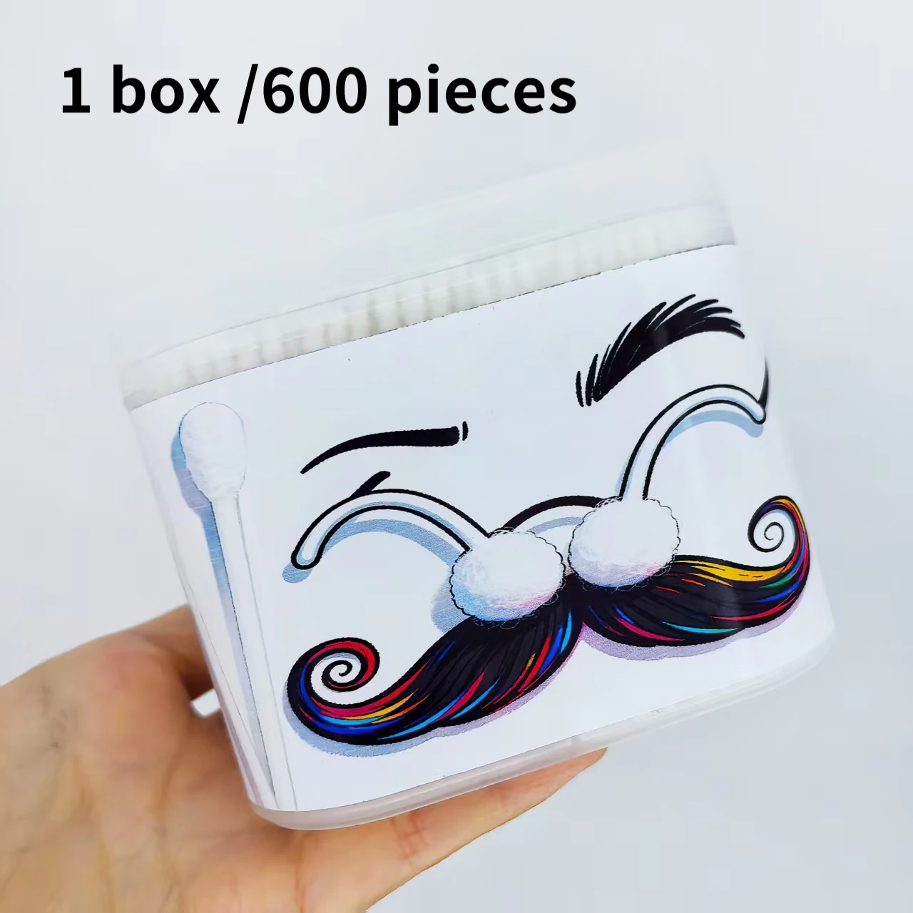 600 قطعة من مسحات القطن المعبأة في صندوق نمط الملتح المبتكر، تصميم برأسين، أعواد أعواد قطنية ذات محور رفيع، مسحات قطنية هدية #1