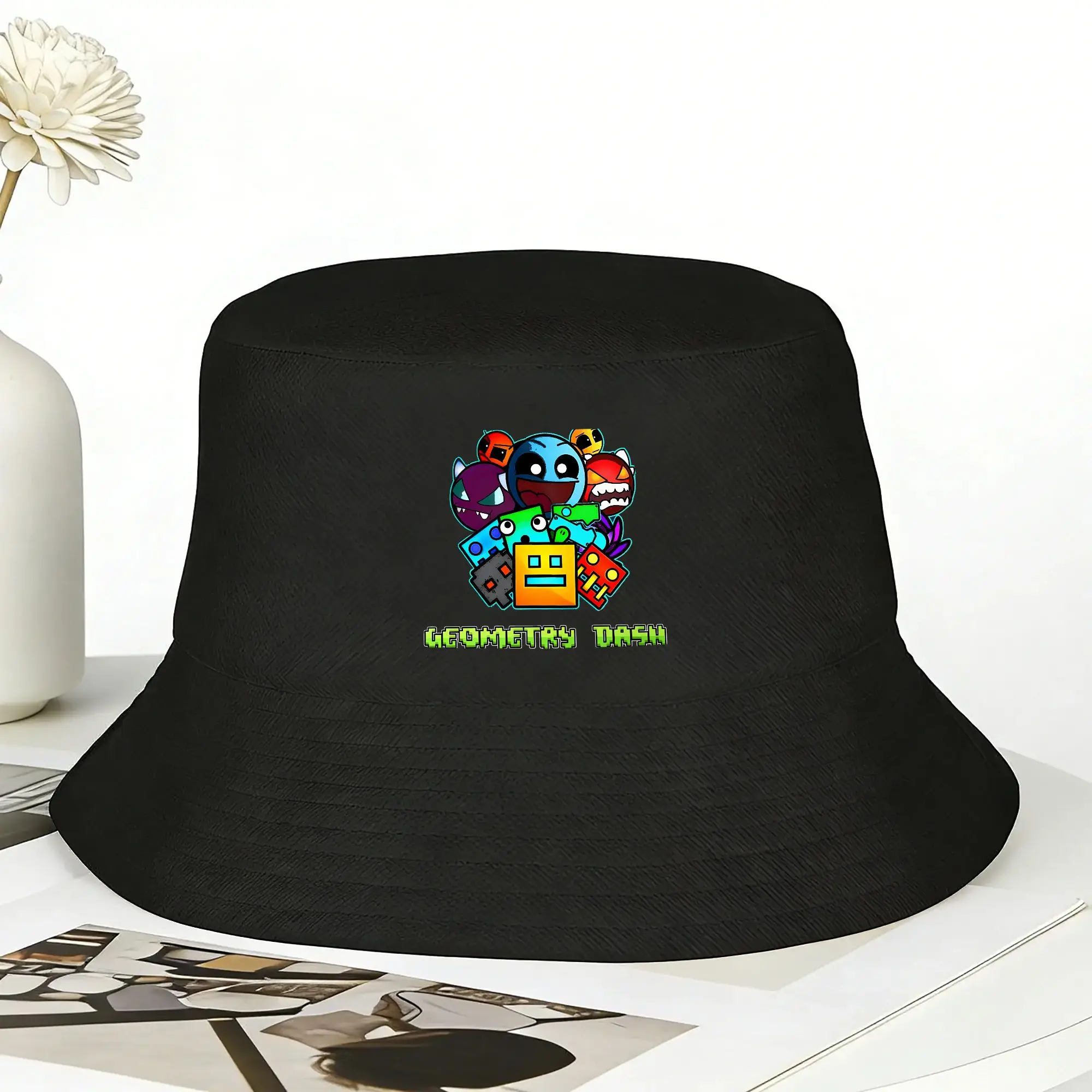 Geometry Dash Bucket Hat For Unisex  Fisherman Hats Vintage Fishing Caps Foldable Outdoor Graphic Sunscreen Hats