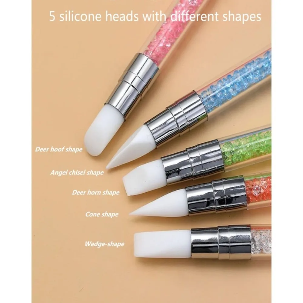 جديد-5 قطع قلم نحت الأظافر - أدوات أظافر سيليكون مزدوجة الأطراف، قلم أكريليك وفرش للراتنج، أدوات تصميم لنحت الرقائق المعدنية