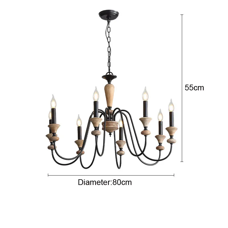 American Country 8 Heads Wooden Pendant Lamp Dining Room Kitchen Living Room Lamp French Restaurant Solid Wood Chandelier Lamp