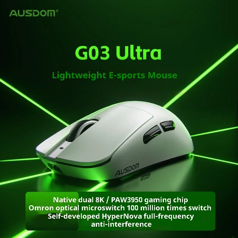 

AUSDOM G03Pro Wireless Gaming Mouse PAW3950 8K 42000DPI 750IPS Bluetooth 2.4g Wired Nearlink Tech Ultra Low Latency Gamer Mouse
