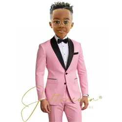 Pink Boys Suits 2 Pieces Wedding Formal Party Tuxedo Child Shawl Lapel Kids Dress Jacket Pants Slim Fit Blazer Sets