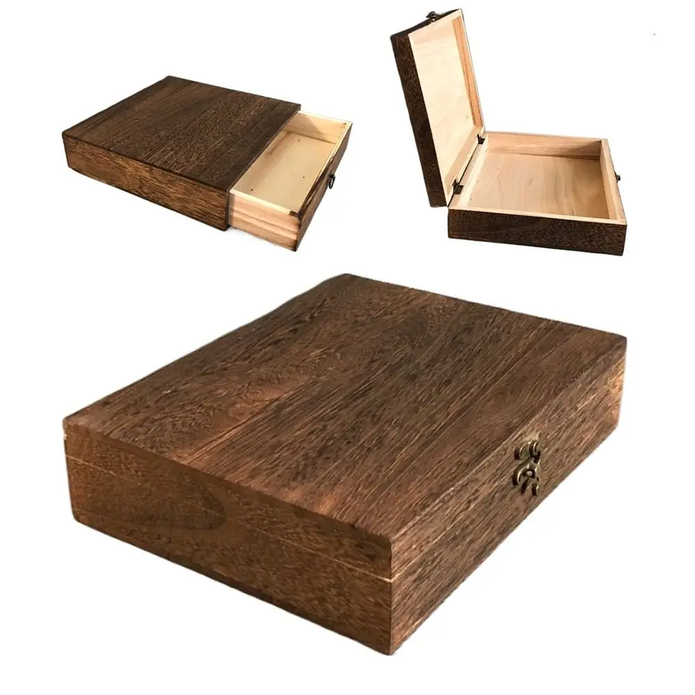 

Crafts Wood Retro Lockable Storage Box Dust-Proof Exquisite Treasure Chest Vintage Drawer/Flip Type Tea Box Women
