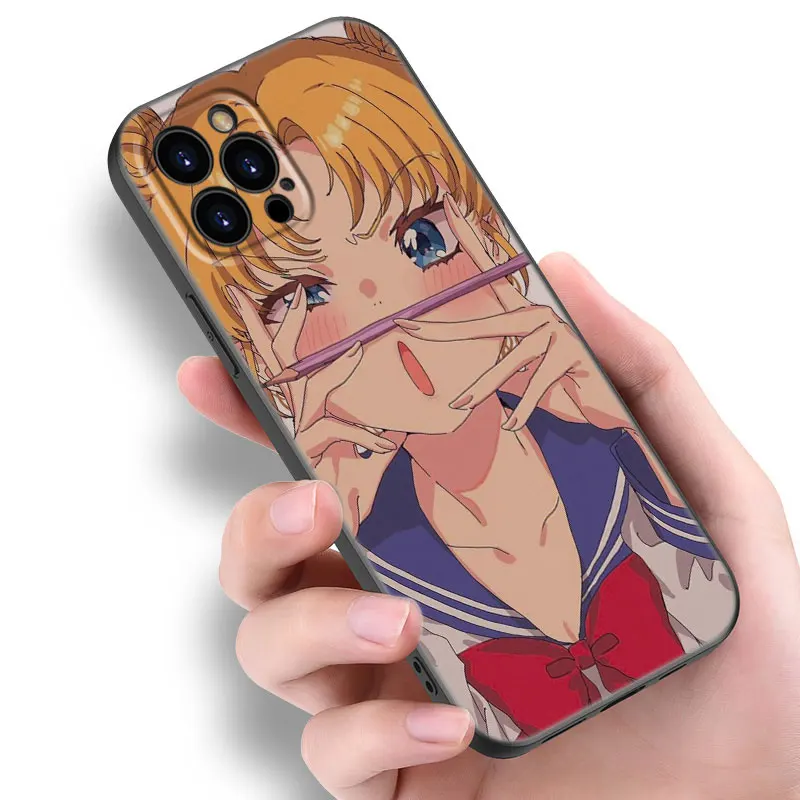 Czarne silikonowe etui na telefon Anime Sailor Moon Apple iPhone 12 13 Mini 11 14 15 Pro Max 7 8 Plus X XR XS SE 2020 2022